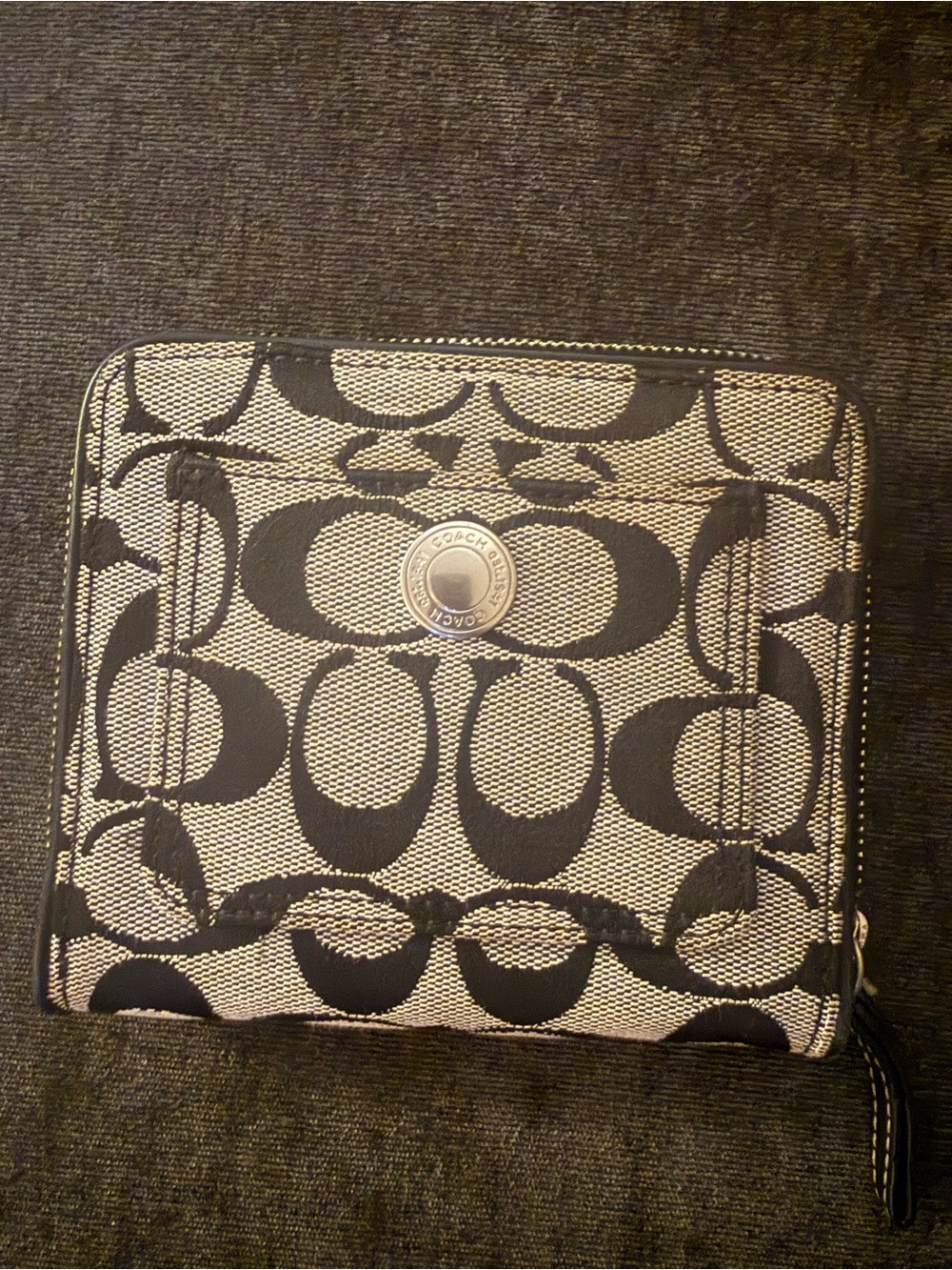 Coach Signature C Small Zip Around Wallet in Beige and Black